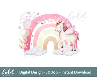 Unicorn Rainbow PNG, transparent clipart design, Girl birthday, Image, sublimation printing, card making, Print your own, instant download