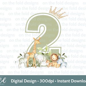 Safari 2. Geburtstag, Clipart, Zahl Zwei PNG, Dschungel Tier Sublimation Party Design Transparentes Clipart druckbares Bild, Sofort Download
