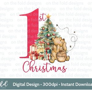 Klassieke Winnie de Poeh, Kerstmis, Winter Woodland Wonderland Scene Clipart, Transparante Clipart, Sublimatie, Santa Sack, Baby Vest