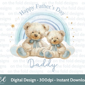 Fête des pères Clipart papa grand-père + bébé ours Clipart arc-en-ciel bleu sublimation impression UVDTF DTG PNG Design graphique papa & fils mignon nounours