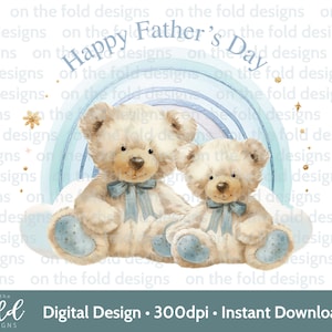 Fête des pères Clipart papa grand-père + bébé ours Clipart arc-en-ciel bleu sublimation impression UVDTF DTG PNG Design graphique papa & fils mignon nounours