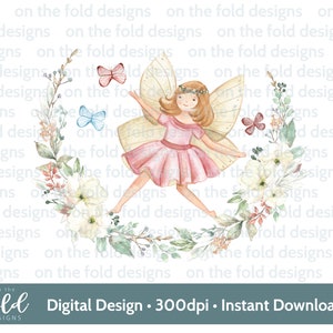 Clipart floral féerique arc-en-ciel, image aquarelle, fichier de téléchargement immédiat, fond transparent, PNG pour sublimation, fabrication de cartes, artisanat