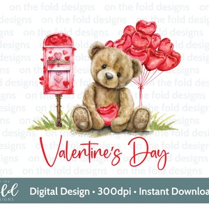 Clipart di orsacchiotto di San Valentino Lettera d'amore Cuore rosso PNG Download digitale istantaneo Biglietti di sublimazione Regali Personali e piccole imprese, orsacchiotto carino