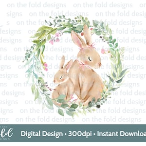 Coelho Floral Grinalda Clipart Download instantâneo Dia das Mães fundo transparente Páscoa PNG Colete de bebê Design Minha 1ª imagem UV-DTF para impressão