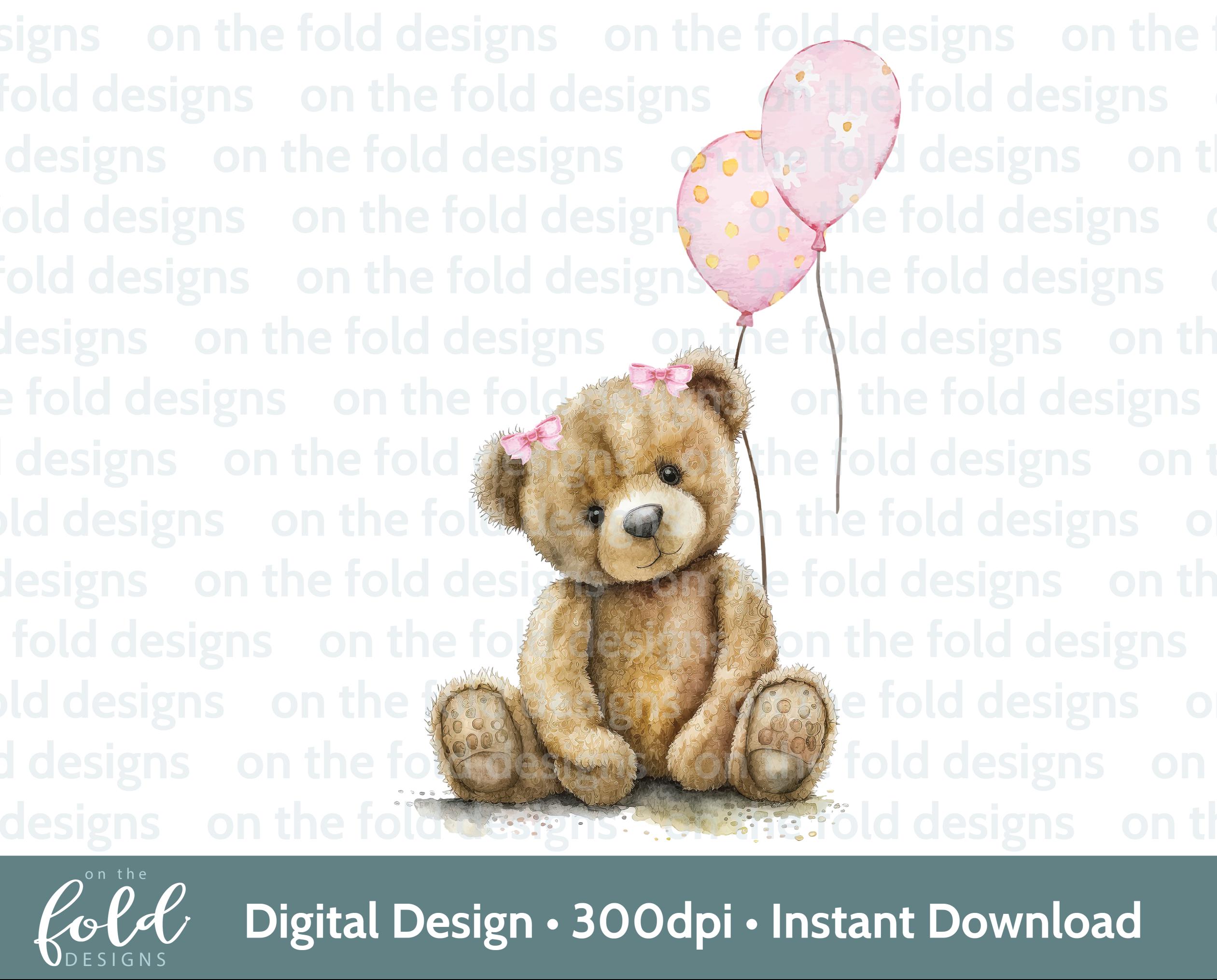 Teddy Bear & Balloons Clipart Png, Pink Birthday Image, Sublimation ...