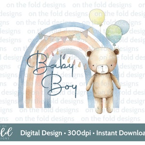 Teddy Baby Boy Rainbow PNG, design clipart trasparente, neonato, stampa a sublimazione, creazione di biglietti, stampa il tuo, download immediato