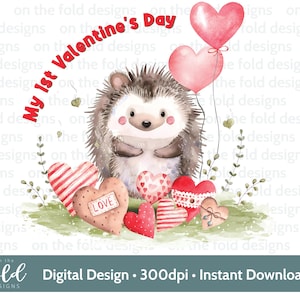 Hérisson Saint-Valentin Clipart coeur jardin PNG Téléchargement numérique instantané DTF Sublimation carte artisanat bébé gilet artisanat Image Saint-Valentin