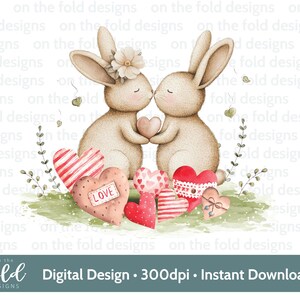 Coniglietto Coniglio San Valentino Clipart Cuore Giardino PNG Download digitale istantaneo DTF Sublimazione Carta Artigianato Gilet per bambini Immagine artigianale Carta di San Valentino