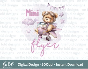 Mini Flyer Holiday 1st Vacay Beach Aeroplane Holiday Watercolour PNG Digital Clipart Family Holiday Sublimation UVDTF Print Pink Girl