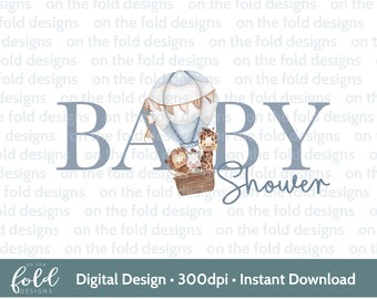 Baby Shower, New Baby, Safari Jungle Animal, Hot Air Balloon, Blue Boy, Watercolour PNG, digital clipart, sublimation printable image