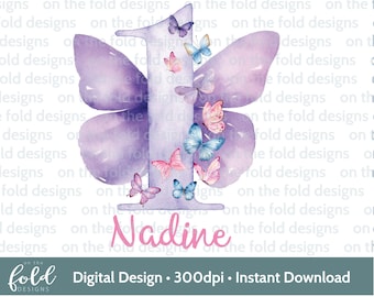 Butterfly Clipart 1st Birthday Number One Image PNG Instant Download Sublimation Crafting Card Making Cake Topper Party Decoration UVDTF