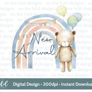Nounours nouvelle arrivée arc-en-ciel PNG, création de cliparts transparents, nouveau-né, impression par sublimation, fabrication de cartes, imprimez le vôtre, téléchargement immédiat