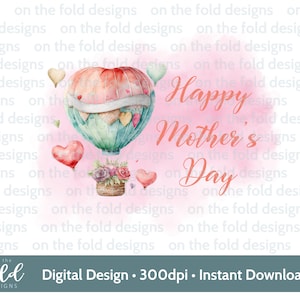 Dia das Mães, Balão de Ar Quente, Corações, Domingo das Mães, png, clipart digital instantâneo, sublimação, cartões presentes pessoais e pequenas empresas