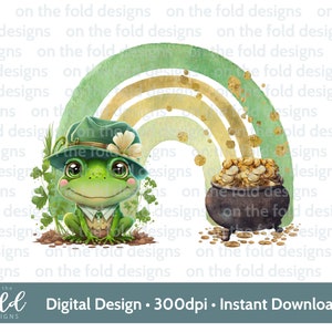 St Patrick&#39;s Day clipart, Paddy&#39;s Day, Irish PNG, Lucy charm frog watercolour instant download file, transparent background PNG, sublimation