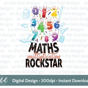 Clipart de estrella de rock de matemáticas de multiplicación, sublimación PNG, descarga digital instantánea, diseño de camiseta, regalo para maestros, diseño UVDTF, imagen transparente