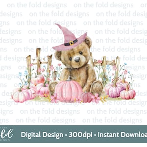 かわいいハロウィンテディ ピンクのカボチャ 秋の魔女 ハロウィン PNG デジタル クリップアート ダウンロード トリック オア トリート デザイン 特別なギフト 昇華