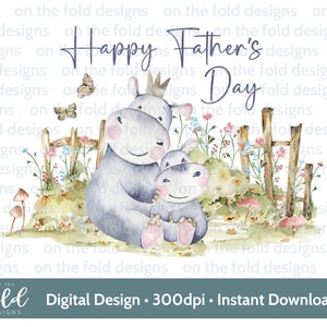 Fête des pères papa hippopotame Clipart, Woodland, meilleur papa, grand-père, 1er clipart transparent fête des pères, téléchargement immédiat, impression par sublimation