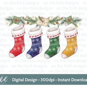 Weihnachtsstrumpf Clipart Holly Girlande Personalisierung PNG Sublimationskarte Handwerk Weihnachtskissen Santa Säcke Kugeln Tassen Andenken