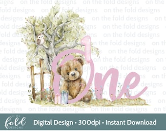 1st Birthday Clipart Teddy Number One PNG Instant Download Sublimation Crafting Birthday Party Invitation Decor Tshirt Design Baby Vest Card