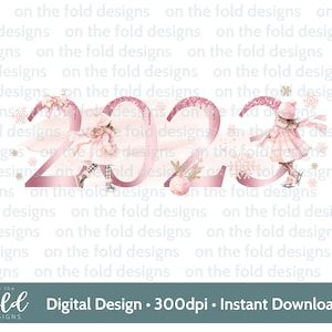 Clipart di ragazza pattinatrice sul ghiaccio per il primo Natale, glitter rosa scintillanti per il primo Natale, PNG acquerello a sublimazione, design della carta, gilet ricordo 2024