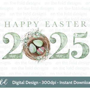 Clipart Pasqua 2025 Nido verde Acquerello PNG Sublimazione Clipart digitale Creazione di biglietti Design gilet per bambini Immagine UV-DTF Design biglietti pigiama