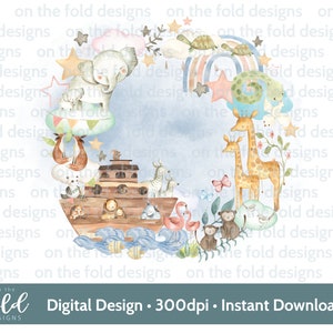 Arche Noah Taufe Clipart PNG Sublimation Design Sofort-Download-Datei mit transparentem Hintergrund 300dpi