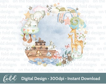 Noahs Ark Christening Baptism clipart PNG sublimation design instant download file with transparent background 300dpi