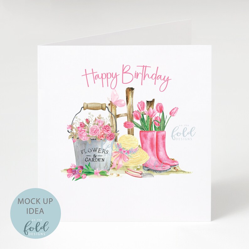 Gardening Themed Birthday Cards For Wife - Floral Wellies Design With Heartfelt Message