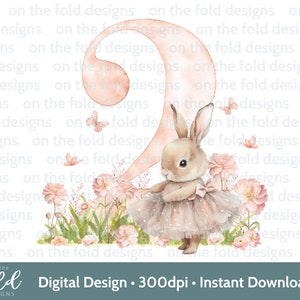 2.Geburtstag Bunny Ballerina One Clipart Zwei PNG Instant Download für Sublimation Crafting UVDTF Druck, Karten, Babywesten, Lätzchen, Einladungen