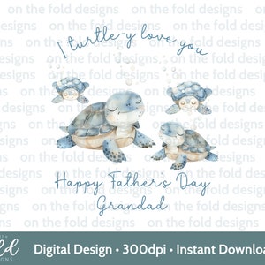 Clipart fête des pères tortue 1ère fête des pères grand-père papa bleu sous l'eau sublimation impression UVDTF DTG PNG carte bébé gilet grand-père Pops graphique