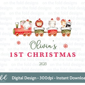 Treno di Natale, 1° Natale, Clipart per bambini, Download digitale PNG, Vestiti per bambini, Design di cartoline di Natale, Sublimazione, Creazione di cartoline DTF Babbo Natale