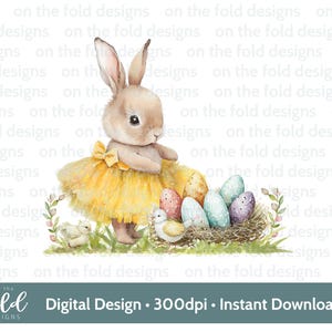 Lapin de Pâques jaune Clipart Lapin ballerine aquarelle PNG Sublimation Image numérique fabrication de cartes bébé gilet Design Image UV-DTF pyjama de Pâques