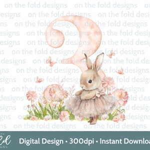 3e anniversaire lapin ballerine trois Clipart PNG à téléchargement immédiat pour sublimation, impression UVDTF, cartes, débardeurs, bavoirs, faire-part