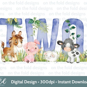Clipart ferme deux animaux PNG 2e anniversaire Tshirt carte Design DTF DTG impression par sublimation téléchargement immédiat garçon bleu invite autocollant pyjama