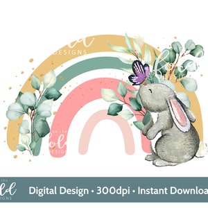 Rainbow Bunny PNG for instant download for Sublimation clipart card making and home made crafts