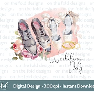 Wedding Day Clipart, Just Married PNG, Instant Download, Mr and Mrs Print, Watercolour Clipart, Sublimation Designs, Card Design, Download