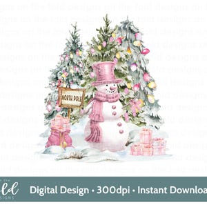 Bonhomme de neige ClipartCadeaux de Noël roses PNG Clipart numérique Sublimation carte Design boule impression pyjama souvenir artisanat boule DTF Scrapbooking
