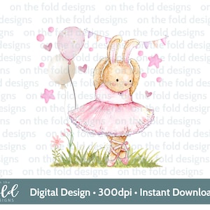 Ballerina, Ballet Bunny, pink Tänzerin, Sublimationsdesign, PNG, digitaler Download, Geburtstagskind, sofortiger digitaler Download, Kinderzimmerwandkunst