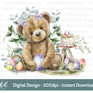 Ostern Teddy Clipart 1st Ostern Aquarell PNG Sofortige digitale Clipart Baby Kleidung Kartendesign niedliche Ostern Weste Sublimationsdruck UVDTF