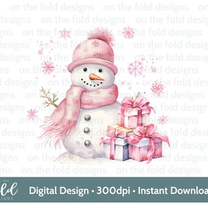 Pupazzo di neve rosa regali di Natale PNG digitale Clipart sublimazione carta Design Bagattella stampa PJ Keepsake artigianato Bagattella DTF Scrapbooking Journal