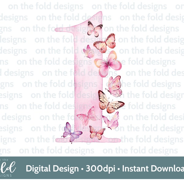 1st birthday Butterfly clipart, number one image, png instant download for sublimation crafting, card making, cake topper, party decoration