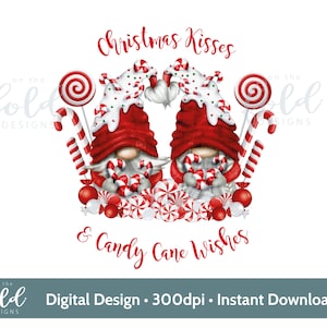 Christmas Kisses and Candy Cane Wishes Scandi Red Gnomes, PNG, instant digitale download clipart, sublimatie, waterglijbaan, knutselen, bekers