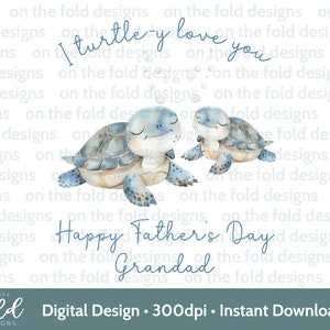 Fête des pères grand-père Clipart tortue 1ère fête des pères bleu sous l'eau sublimation impression UVDTF DTG PNG carte bébé gilet grand-père Pops graphique