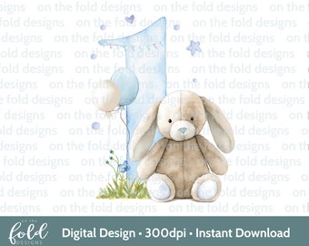Lapin bleu, téléchargement png, fond transparent, 1er anniversaire, premier souvenir, design par sublimation, téléchargement numérique, création de cartes