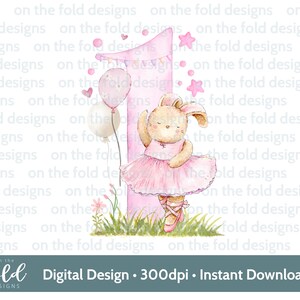 Ballerina, 1.Geburtstag, Ballet Bunny, rosa Tänzerin, Sublimationsdesign, PNG, digitaler Download, Geburtstagskind, sofortiger digitaler Download