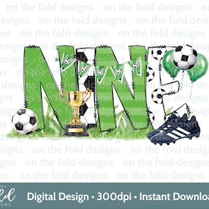 Fußball 9. Geburtstag Clipart Fußball Junge Tshirt Baby Weste Karte Drucken Ihre eigenen PNG personalisierte Footie Party Footy Stiefel Sublimation UVDTF