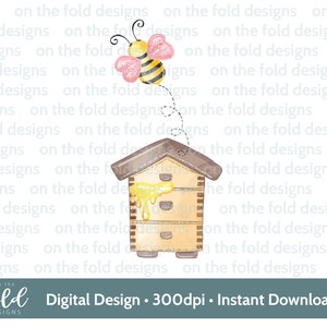 Bijenkorf & Buzzing Bee, png-download, transparante achtergrond, Bee Hive aandenken, sublimatieontwerp, digitale download, kaart maken