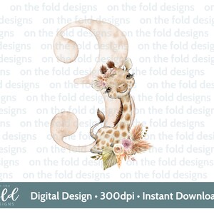 Giraffe Safari, Jungle 1st Birthday Number 1, Clipart, Sublimation PNG, Digital Download, Spaceship, Rocket, Watercolor, On the Fold Designs
