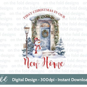 Puerta de entrada 1ª Navidad en nuestro nuevo hogar PNG descarga instantánea de imágenes prediseñadas digitales, diseño de tarjetas, adornos, elaboración, sublimación dibujada a mano
