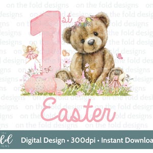 1° Clipart di Pasqua Teddy Fata di Pasqua Acquerello PNG Clipart digitale istantanea Vestiti per bambini Design di carte Gilet Stampa a sublimazione UVDTF